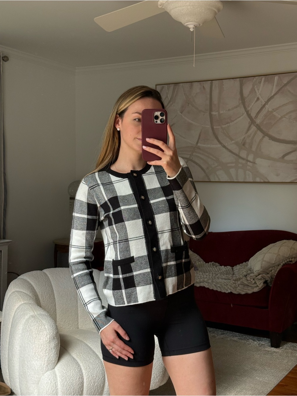 Cynthia Rowley Black and White Plaid Cardigan
